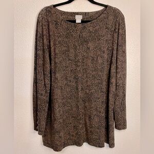 Chicos Snake Python Long Sleeve Layer Basic Cool Touch Top XL